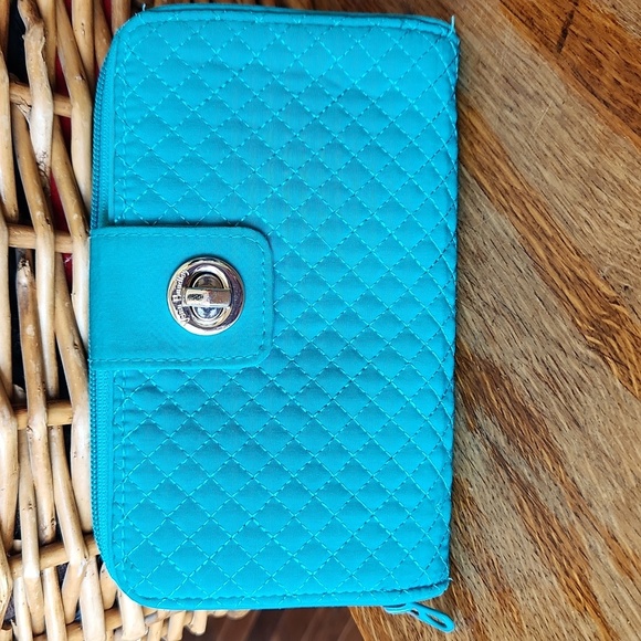Vera Bradley Quilted Teal Wallet - Picture 1 of 16